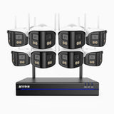 WSCD400P - Kit de 8 cámaras de vigilancia inalámbrico de 4MP con videograbador NVR de 16 canales, Doble Lente, WiFi Dual-Band 2.4G/5G, Visión Nocturna a Color, Audio Bidireccional, Almacenamiento en la Nube y Local hasta 256 GB, Compatible con Alexa