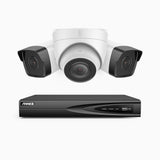 H500 - Kit de vigilancia PoE de 3K con 2 cámaras bullet y 1 cámara domo y videograbador NVR de 4 canales, EXIR Visión Nocturna, micrófono integrado, compatibile con Alexa