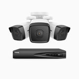 H500 - Kit de 3 cámaras de vigilancia PoE de 3K con videograbador NVR de 4 canales, EXIR Visión Nocturna, micrófono integrado, compatibile con Alexa
