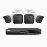 H500 - Kit de 4 cámaras de vigilancia PoE de 3K con videograbador NVR de 4 canales, EXIR Visión Nocturna, micrófono integrado, compatibile con Alexa