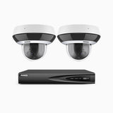 HZ504P - 4 Channel 2 Camera PTZ PoE Security System, 3K Super HD, 4X Optical Zoom, IK10 & IP67, 2.8-12 mm Lens, Intelligent Behavior Analysis, Color Night Vision & Anti-Fog