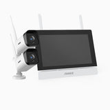WTL300 - Kit de CCTV inalámbrico NVR grabador de 4 canales y 2 cámaras, resolución Super HD de 3MP, monitor de 7", detección de movimiento, audio bidireccional, visión nocturna por infrarrojos, compatible con Alexa