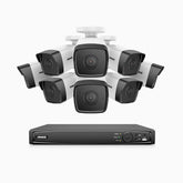 H500 - Kit de 8 cámaras de vigilancia PoE de 3K con videograbador NVR de 16 canales, EXIR Visión Nocturna, micrófono integrado, compatibile con Alexa