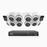 H800 - Kit de vigilancia PoE 4K con 2 cámaras bullet y 10 cámaras domo y videograbador NVR de 16 canales, Visión nocturna a color e infrarrojos, detección de humanos y vehículos, micrófono integrado, ángulo de visión 96º
