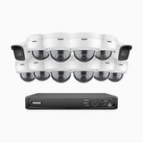 H800 - Kit de vigilancia PoE 4K con 2 cámaras bullet y 10 cámaras domo (antivándalica IK10) y videograbador NVR de 16 canales, Visión nocturna a color e infrarrojos, detección de humanos y vehículos, micrófono integrado, ángulo de visión 96º
