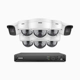 H800 - Kit de vigilancia PoE 4K con 2 cámaras bullet y 6 cámaras domo (antivándalica IK10) y videograbador NVR de 16 canales, Visión nocturna a color e infrarrojos, detección de humanos y vehículos, micrófono integrado, ángulo de visión 96º