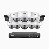 H800 - Kit de vigilancia PoE 4K con 2 cámaras bullet y 8 cámaras domo (antivándalica IK10) y videograbador NVR de 16 canales, Visión nocturna a color e infrarrojos, detección de humanos y vehículos, micrófono integrado, ángulo de visión 96º