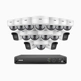 H800 - Kit de vigilancia PoE 4K con 4 cámaras bullet y 12 cámaras domo (antivándalica IK10) y videograbador NVR de 16 canales, Visión nocturna a color e infrarrojos, detección de humanos y vehículos, micrófono integrado, ángulo de visión 96º