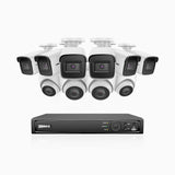 H800 - Kit de vigilancia PoE 4K con 6 cámaras bullet y 4 cámaras domo y videograbador NVR de 16 canales, Visión nocturna a color e infrarrojos, detección de humanos y vehículos, micrófono integrado, ángulo de visión 96º