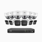 H800 - Kit de vigilancia PoE 4K con 6 cámaras bullet y 6 cámaras domo (antivándalica IK10) y videograbador NVR de 16 canales, Visión nocturna a color e infrarrojos, detección de humanos y vehículos, micrófono integrado, ángulo de visión 96º