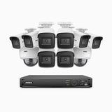 H800 - Kit de vigilancia PoE 4K con 8 cámaras bullet y 2 cámaras domo (antivándalica IK10) y videograbador NVR de 16 canales, Visión nocturna a color e infrarrojos, detección de humanos y vehículos, micrófono integrado, ángulo de visión 96º