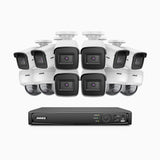 H800 - Kit de vigilancia PoE 4K con 8 cámaras bullet y 4 cámaras domo (antivándalica IK10) y videograbador NVR de 16 canales, Visión nocturna a color e infrarrojos, detección de humanos y vehículos, micrófono integrado, ángulo de visión 96º