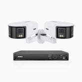 FDH600 - Kit de 2 cámaras de vigilancia PoE de 6MP con videograbador NVR de 8 canales, panorámica doble lente, súper apertura de f/1,2, visión nocturna en color, detección de humanos y vehículos, micrófono incorporado