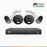 NightChroma<sup>TM</sup> NCK500 - Kit de 4 cámaras de vigilancia PoE de 3K con videograbador NVR de 8 canales, visión nocturna a color Acme, f/1.0 Súper Apertura, Alineación Activa, micrófono integrado, tarjeta SD micro ranura