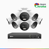 NightChroma<sup>TM</sup> NCK500 - Kit de 8 cámaras de vigilancia PoE de 3K con videograbador NVR de 8 canales, visión nocturna a color Acme, f/1.0 Súper Apertura, Alineación Activa, micrófono integrado, tarjeta SD micro ranura
