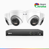 NightChroma<sup>TM</sup> NCK500 - Kit de 4 cámaras de vigilancia PoE de 3K con videograbador NVR de 8 canales, visión nocturna a color Acme, f/1.0 Súper Apertura, Alineación Activa, micrófono integrado, tarjeta SD micro ranura