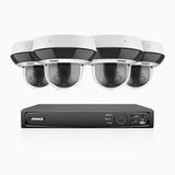 HZ504P - 8 Channel 4 Camera PTZ PoE Security System, 3K Super HD, 4X Optical Zoom, IK10 & IP67, 2.8-12 mm Lens, Intelligent Behavior Analysis, Color Night Vision & Anti-Fog