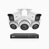 H800 - Kit de vigilancia PoE 4K con 2 cámaras bullet y 3 cámaras domo y videograbador NVR de 8 canales, Visión nocturna a color e infrarrojos, detección de humanos y vehículos, micrófono integrado, ángulo de visión 96º