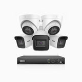 H800 - Kit de vigilancia PoE 4K con 3 cámaras bullet y 2 cámaras domo y videograbador NVR de 8 canales, Visión nocturna a color e infrarrojos, detección de humanos y vehículos, micrófono integrado, ángulo de visión 96º