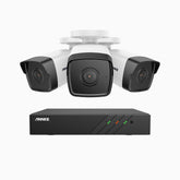 H500 - Kit de 3 cámaras de vigilancia PoE de 3K con videograbador NVR de 8 canales, EXIR Visión Nocturna, micrófono integrado, compatibile con Alexa