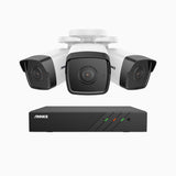 H500 - Kit de 3 cámaras de vigilancia PoE de 3K con videograbador NVR de 8 canales, EXIR Visión Nocturna, micrófono integrado, compatibile con Alexa
