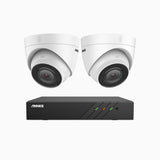 H500 - Kit de 2 cámaras de vigilancia PoE de 3K con videograbador NVR de 8 canales, EXIR Visión Nocturna, micrófono integrado, compatibile con Alexa