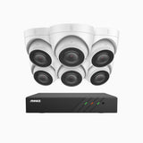 H500 - Kit de 6 cámaras de vigilancia PoE de 3K con videograbador NVR de 8 canales, EXIR Visión Nocturna, micrófono integrado, compatibile con Alexa