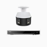 NightChroma<sup>TM</sup> NDK800 – Kit de 1 cámaras de vigilancia PoE de 4K con videograbador NVR de 8 canales, panorámica doble lente, visión nocturna en color, detección de humanos y vehículos, análisis de comportamiento inteligente