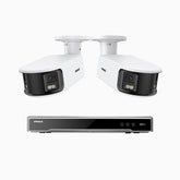 NightChroma<sup>TM</sup> NDK800 – Kit de 2 cámaras de vigilancia PoE de 4K con videograbador NVR de 8 canales, panorámica doble lente, visión nocturna en color, detección de humanos y vehículos, análisis de comportamiento inteligente