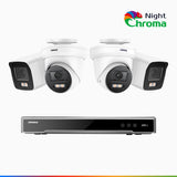 NightChroma<sup>TM</sup> NCK800 – Kit de vigilancia PoE de 4K con 2 cámara bullet y 2 cámaras domo y videograbador NVR de 8 canales, color visión nocturna, capacidad de decodificación 4K en 2 canales, detección de personas y vehículos