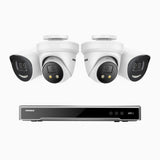 H800X - Kit de vigilancia PoE de 4K con 2 cámara bullet y 2 cámaras domo y videograbador NVR de 8 canales, alarma de sirena y estroboscópica, audio bidireccional, detección de personas y vehículos, protección del perímetro, funciona con Alexa