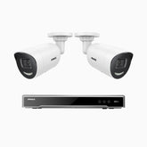 H800X - Kit de 2 cámaras de vigilancia PoE de 4K con videograbador NVR de 8 canales, apertura f/1,6 (0,003 Lux), alarma de sirena y estroboscópica, audio bidireccional, detección de personas y vehículos, protección del perímetro, funciona con Alexa