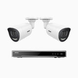 H800X - Kit de 2 cámaras de vigilancia PoE de 4K con videograbador NVR de 8 canales, apertura f/1,6 (0,003 Lux), alarma de sirena y estroboscópica, audio bidireccional, detección de personas y vehículos, protección del perímetro, funciona con Alexa