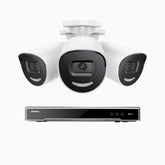 H800X - Kit de 3 cámaras de vigilancia PoE de 4K con videograbador NVR de 8 canales, apertura f/1,6 (0,003 Lux), alarma de sirena y estroboscópica, audio bidireccional, detección de personas y vehículos, protección del perímetro, funciona con Alexa