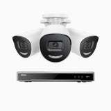 H800X - Kit de 3 cámaras de vigilancia PoE de 4K con videograbador NVR de 8 canales, apertura f/1,6 (0,003 Lux), alarma de sirena y estroboscópica, audio bidireccional, detección de personas y vehículos, protección del perímetro, funciona con Alexa
