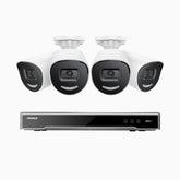 H800X - Kit de 4 cámaras de vigilancia PoE de 4K con videograbador NVR de 8 canales, apertura f/1,6 (0,003 Lux), alarma de sirena y estroboscópica, audio bidireccional, detección de personas y vehículos, protección del perímetro, funciona con Alexa
