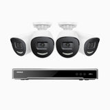 H800X - Kit de 4 cámaras de vigilancia PoE de 4K con videograbador NVR de 8 canales, apertura f/1,6 (0,003 Lux), alarma de sirena y estroboscópica, audio bidireccional, detección de personas y vehículos, protección del perímetro, funciona con Alexa