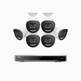 H800X - Kit de 6 cámaras de vigilancia PoE de 4K con videograbador NVR de 8 canales, apertura f/1,6 (0,003 Lux), alarma de sirena y estroboscópica, audio bidireccional, detección de personas y vehículos, protección del perímetro, funciona con Alexa
