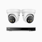 H800X - Kit de 2 cámaras de vigilancia PoE de 4K con videograbador NVR de 8 canales, apertura f/1,6 (0,003 Lux), alarma de sirena y estroboscópica, audio bidireccional, detección de personas y vehículos, protección del perímetro, funciona con Alexa