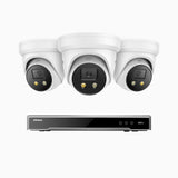 H800X - Kit de 3 cámaras de vigilancia PoE de 4K con videograbador NVR de 8 canales, apertura f/1,6 (0,003 Lux), alarma de sirena y estroboscópica, audio bidireccional, detección de personas y vehículos, protección del perímetro, funciona con Alexa