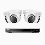 H800X - Kit de 4 cámaras de vigilancia PoE de 4K con videograbador NVR de 8 canales, apertura f/1,6 (0,003 Lux), alarma de sirena y estroboscópica, audio bidireccional, detección de personas y vehículos, protección del perímetro, funciona con Alexa