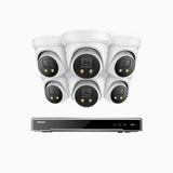 H800X - Kit de 6 cámaras de vigilancia PoE de 4K con videograbador NVR de 8 canales, apertura f/1,6 (0,003 Lux), alarma de sirena y estroboscópica, audio bidireccional, detección de personas y vehículos, protección del perímetro, funciona con Alexa
