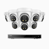 H800X - Kit de 8 cámaras de vigilancia PoE de 4K con videograbador NVR de 8 canales, apertura f/1,6 (0,003 Lux), alarma de sirena y estroboscópica, audio bidireccional, detección de personas y vehículos, protección del perímetro, funciona con Alexa