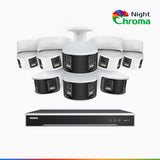 NightChroma<sup>TM</sup> NDK800 – Kit de vigilancia PoE de 4K con 4 cámara bullet y 4 cámaras domo y videograbador NVR de 16 canales, panorámica doble lente, visión nocturna en color, detección de humanos y vehículos, micrófono incorporado