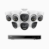 H800X - Kit de vigilancia PoE de 4K con 4 cámara bullet y 4 cámaras domo y videograbador NVR de 16 canales, alarma de sirena y estroboscópica, audio bidireccional, detección de personas y vehículos, protección del perímetro, funciona con Alexa