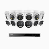 H800X - Kit de vigilancia PoE de 4K con 6 cámara bullet y 6 cámaras domo y videograbador NVR de 16 canales, alarma de sirena y estroboscópica, audio bidireccional, detección de personas y vehículos, protección del perímetro, funciona con Alexa