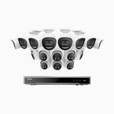 H800X - Kit de vigilancia PoE de 4K con 8 cámara bullet y 8 cámaras domo y videograbador NVR de 16 canales, alarma de sirena y estroboscópica, audio bidireccional, detección de personas y vehículos, protección del perímetro, funciona con Alexa