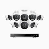 H800X - Kit de 12 cámaras de vigilancia PoE de 4K con videograbador NVR de 16 canales, apertura f/1,6 (0,003 Lux), alarma de sirena y estroboscópica, audio bidireccional, detección de personas y vehículos, protección del perímetro, funciona con Alexa