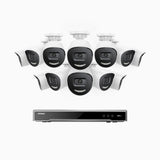 H800X - Kit de 12 cámaras de vigilancia PoE de 4K con videograbador NVR de 16 canales, apertura f/1,6 (0,003 Lux), alarma de sirena y estroboscópica, audio bidireccional, detección de personas y vehículos, protección del perímetro, funciona con Alexa