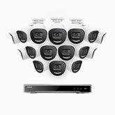 H800X - Kit de 16 cámaras de vigilancia PoE de 4K con videograbador NVR de 16 canales, apertura f/1,6 (0,003 Lux), alarma de sirena y estroboscópica, audio bidireccional, detección de personas y vehículos, protección del perímetro, funciona con Alexa